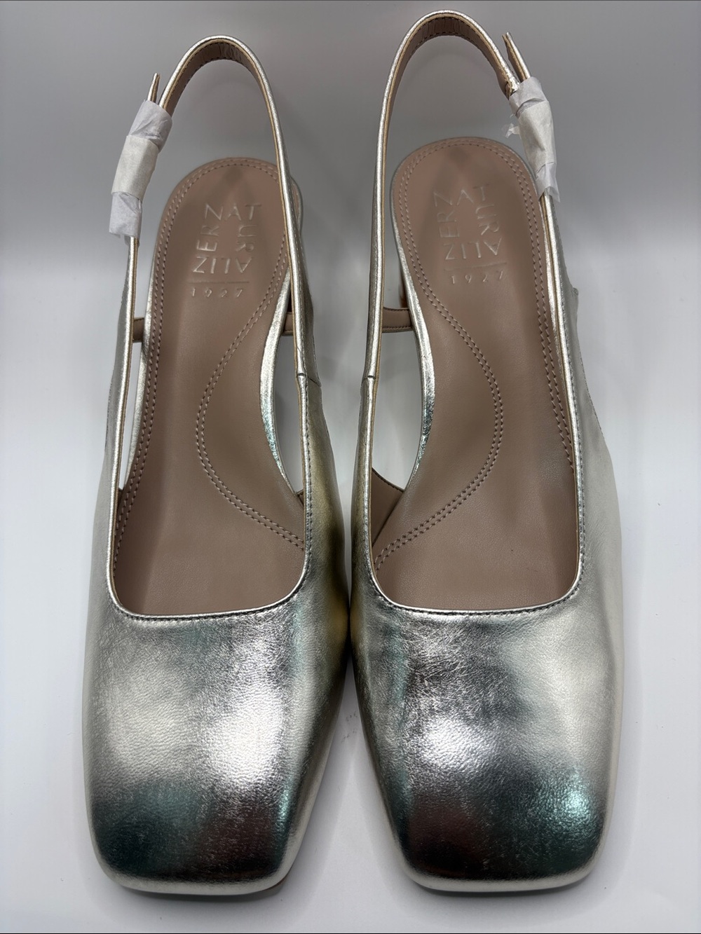 Naturalizer Silver Square-Toe Slingback Heels